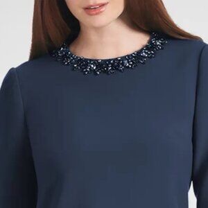 NWT | Sachin + Babi Embellished Neck Crepe Lily Dress Long Sleeve Navy Blue Mini
